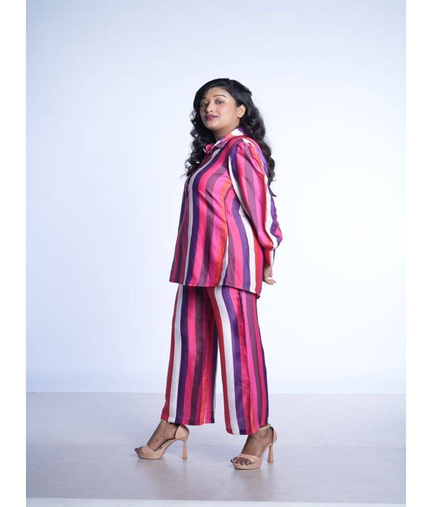    			Q WOMANS PRIDE Women Striped Top With Palazzos Co-Ord Set ( Multicolor )