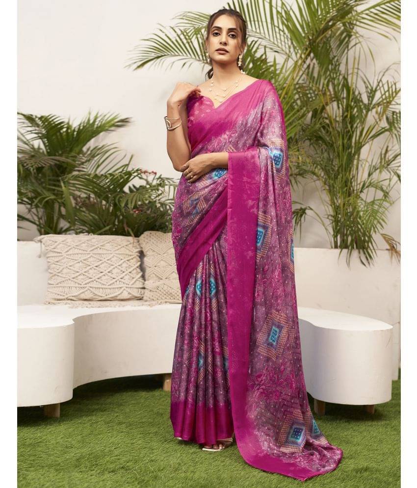     			Samah Chiffon Printed Saree With Unstitched Blouse Piece ( Magenta )