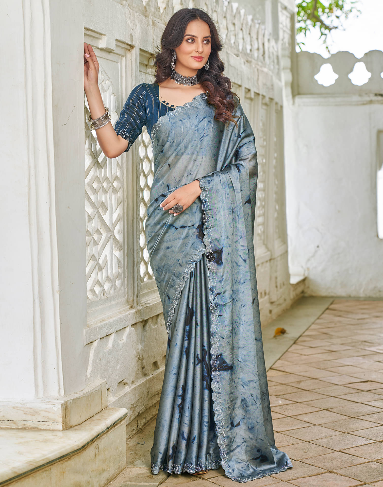 Samah Georgette Printed Saree With Unstitched Blouse Piece ( Blue ) Samah Georgette Printed Saree With Unstitched Blouse Piece ( Blue )