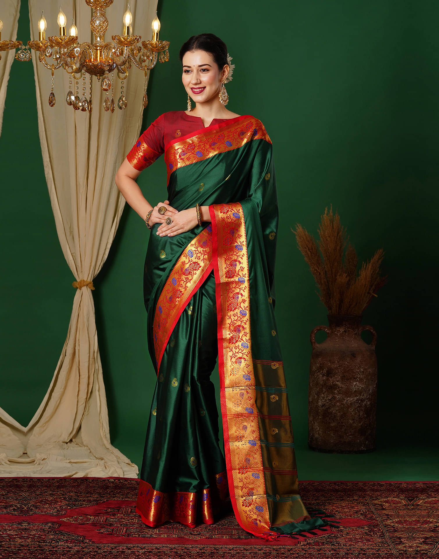 Samah Silk Self Design Saree With Unstitched Blouse Piece ( Green ) Samah Silk Self Design Saree With Unstitched Blouse Piece ( Green )