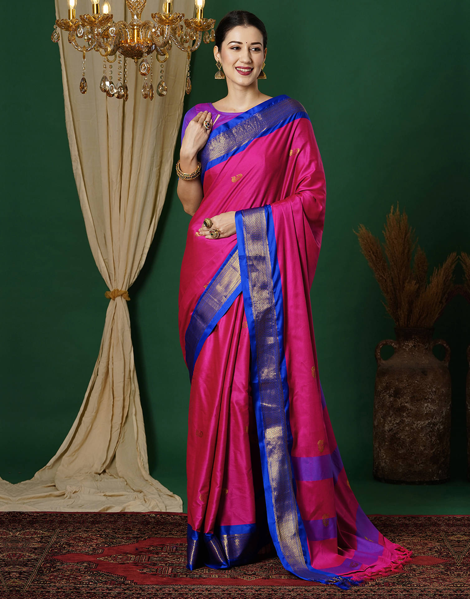 Samah Silk Self Design Saree With Unstitched Blouse Piece ( Rani ) Samah Silk Self Design Saree With Unstitched Blouse Piece ( Rani )