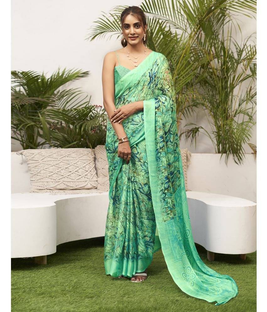     			Satrani Chiffon Printed Saree With Unstitched Blouse Piece ( Mint Green )