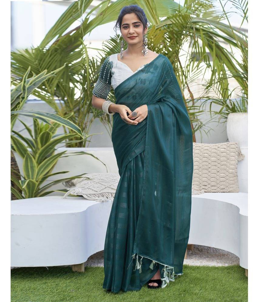 Satrani Chiffon Striped Saree With Unstitched Blouse Piece ( Rama ) Satrani Chiffon Striped Saree With Unstitched Blouse Piece ( Rama )