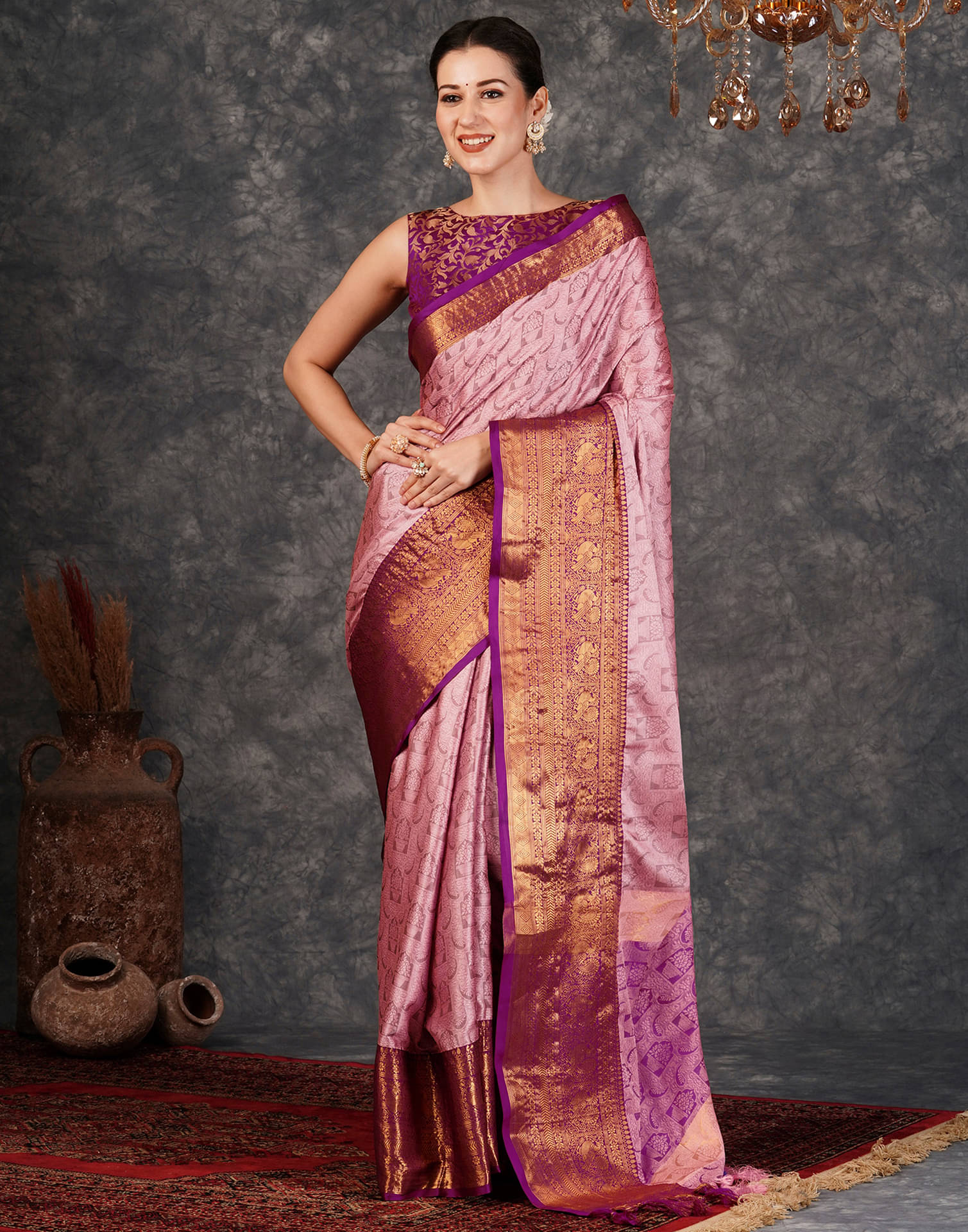 Satrani Silk Blend Woven Saree With Unstitched Blouse Piece ( Pink )     			Satrani Silk Blend Woven Saree With Unstitched Blouse Piece ( Pink )