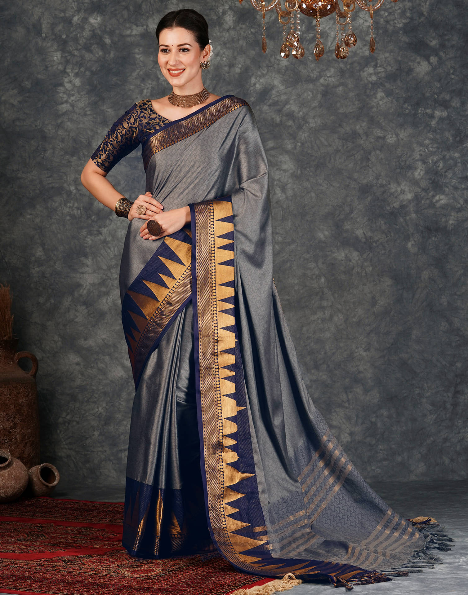     			Satrani Silk Blend Woven Saree With Unstitched Blouse Piece ( Grey )