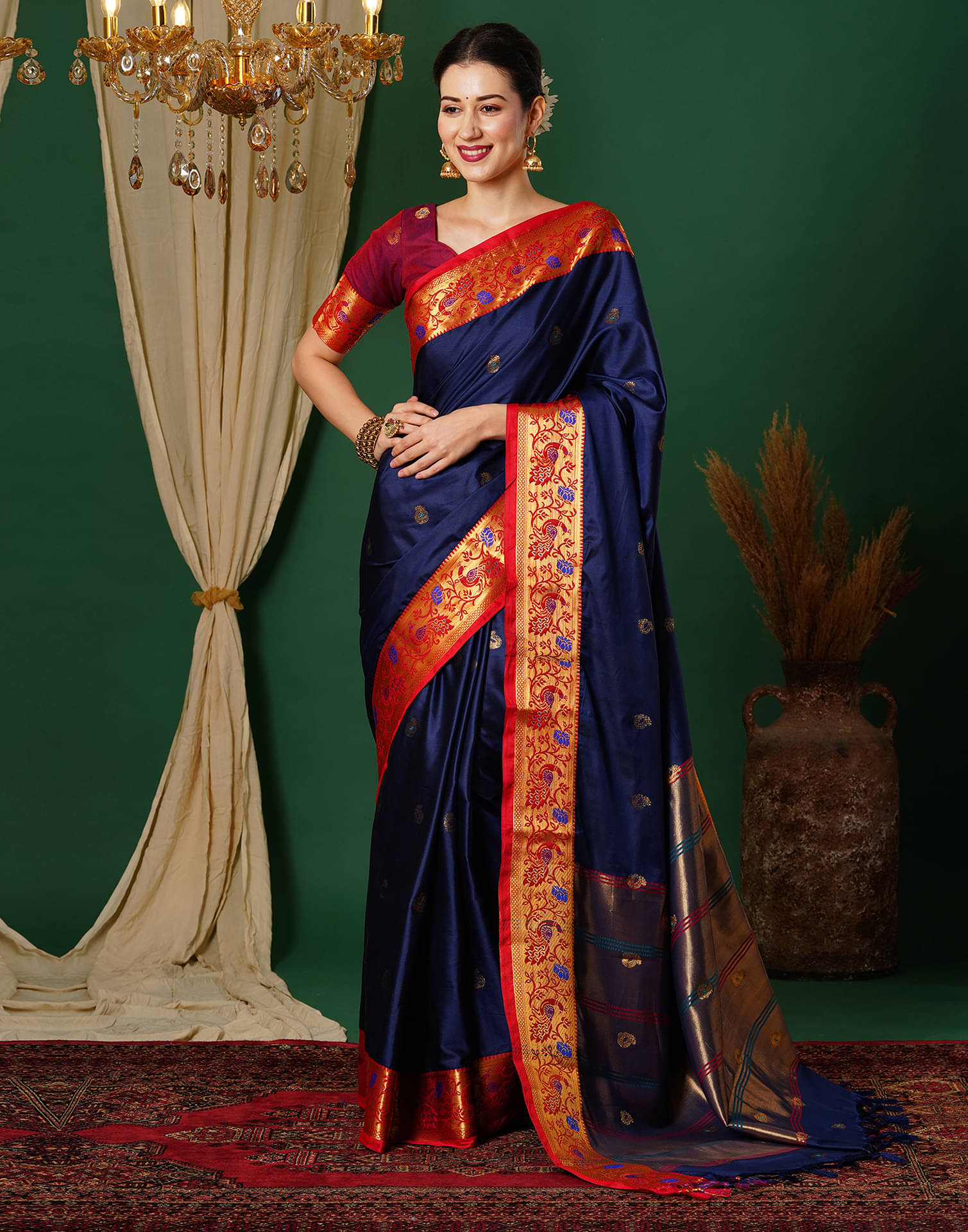 Satrani Silk Self Design Saree With Unstitched Blouse Piece ( Navy Blue ) Satrani Silk Self Design Saree With Unstitched Blouse Piece ( Navy Blue )