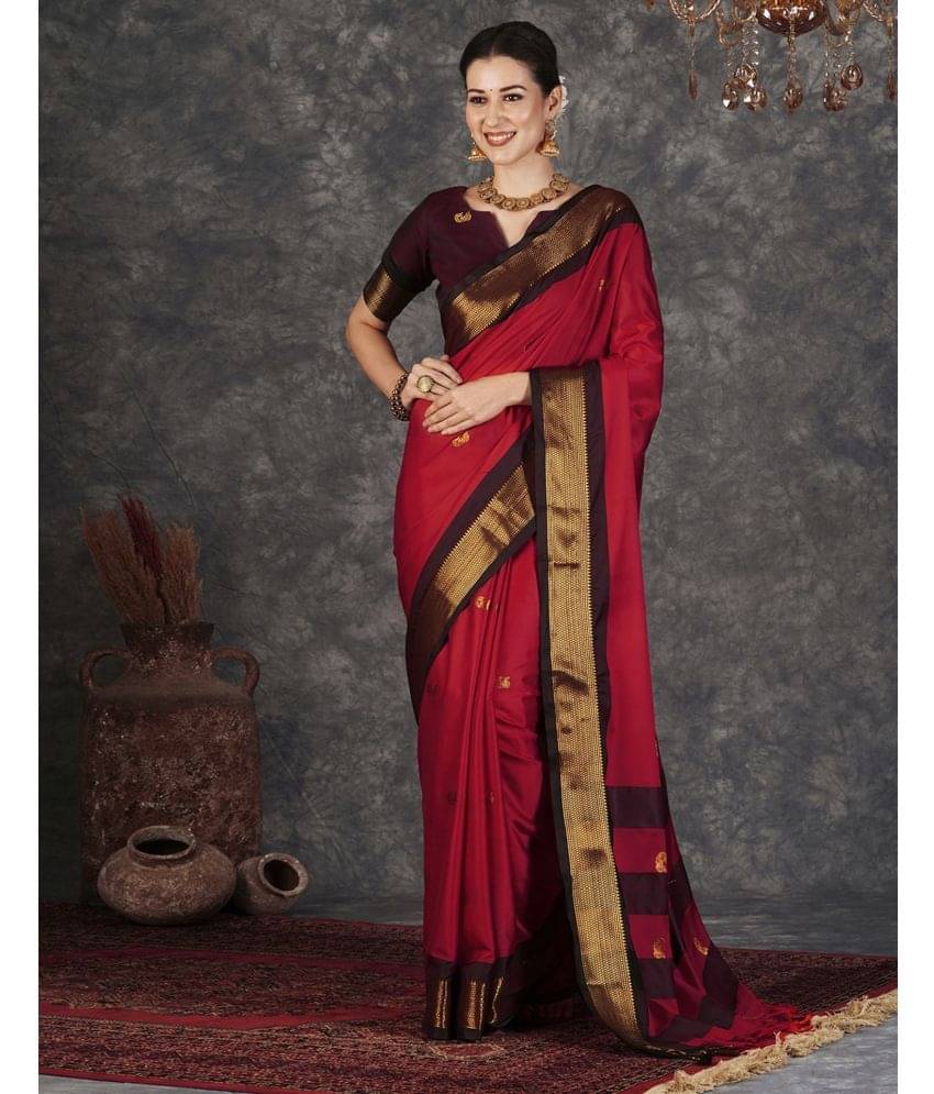 Satrani Silk Self Design Saree With Unstitched Blouse Piece ( Red ) Satrani Silk Self Design Saree With Unstitched Blouse Piece ( Red )