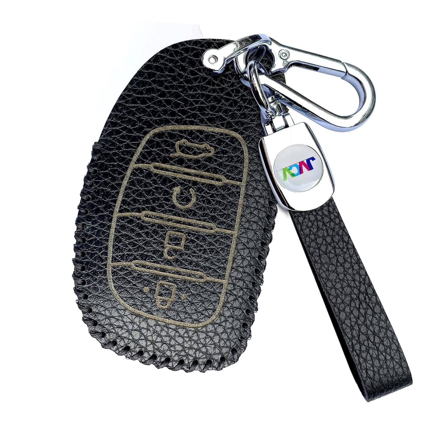     			Soft Handmade Lychee Pattern Leather Key Cover Compatible with Hyundai Alcazar and Creta 2021 2022 & 2023 Car 4 Button Smart Key with Keychain