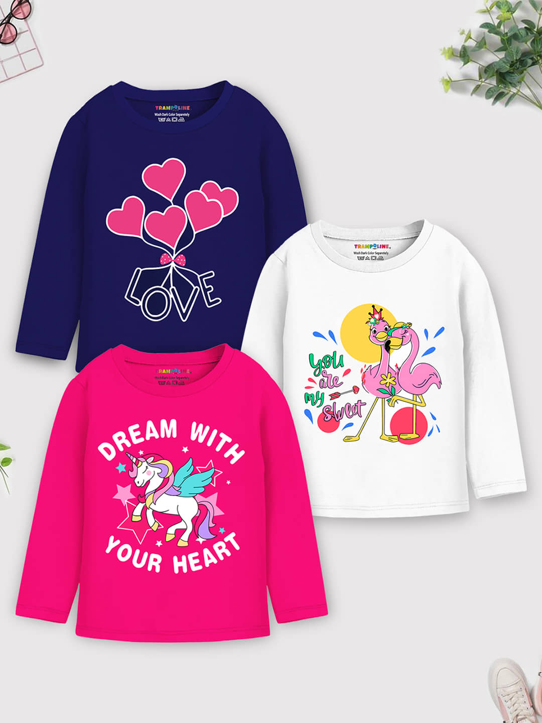 Trampoline Pack of 3 Girls Cotton Blend T-Shirt ( Multicolor )