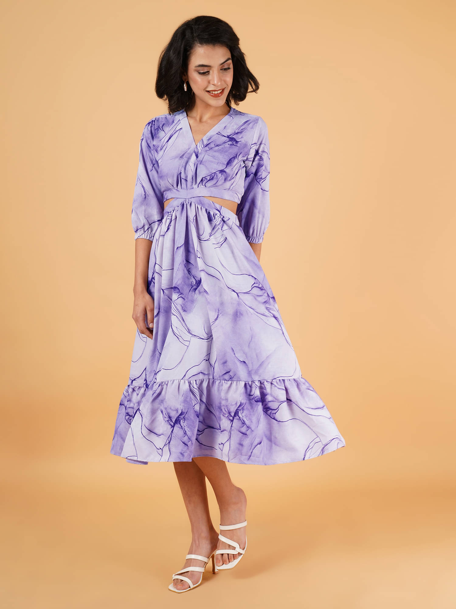 ZWERLON Crepe Printed Midi Women's Fit & Flare Dress - Purple ( Pack of 1 ) ZWERLON Crepe Printed Midi Women's Fit & Flare Dress - Purple ( Pack of 1 )