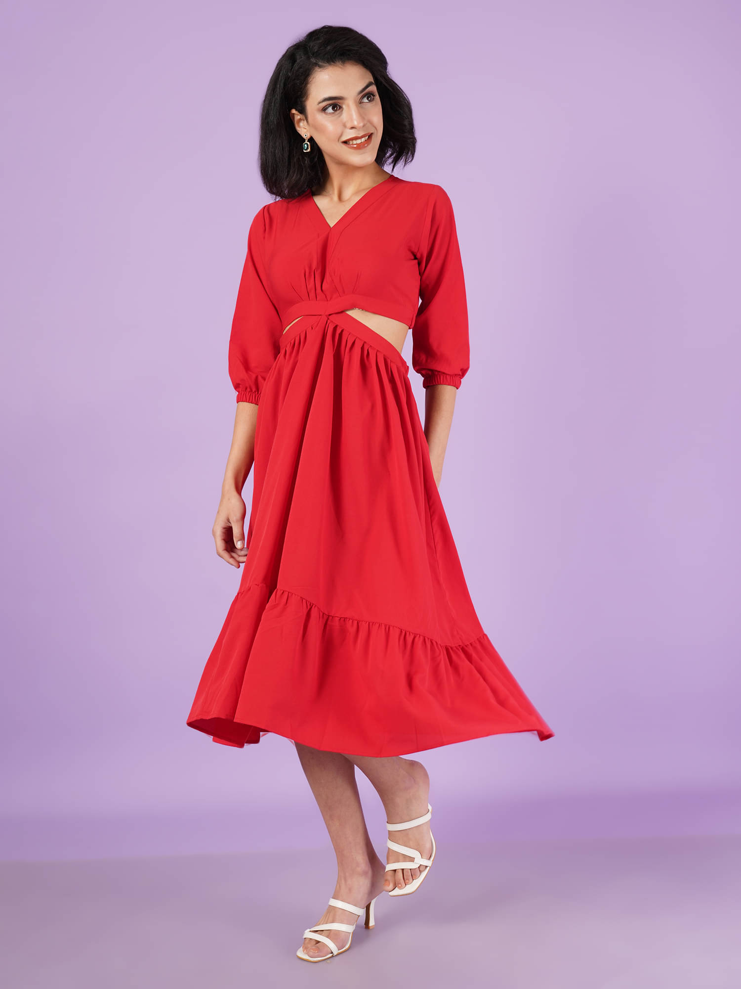 ZWERLON Crepe Printed Midi Women's Fit & Flare Dress - Red ( Pack of 1 ) ZWERLON Crepe Printed Midi Women's Fit & Flare Dress - Red ( Pack of 1 )