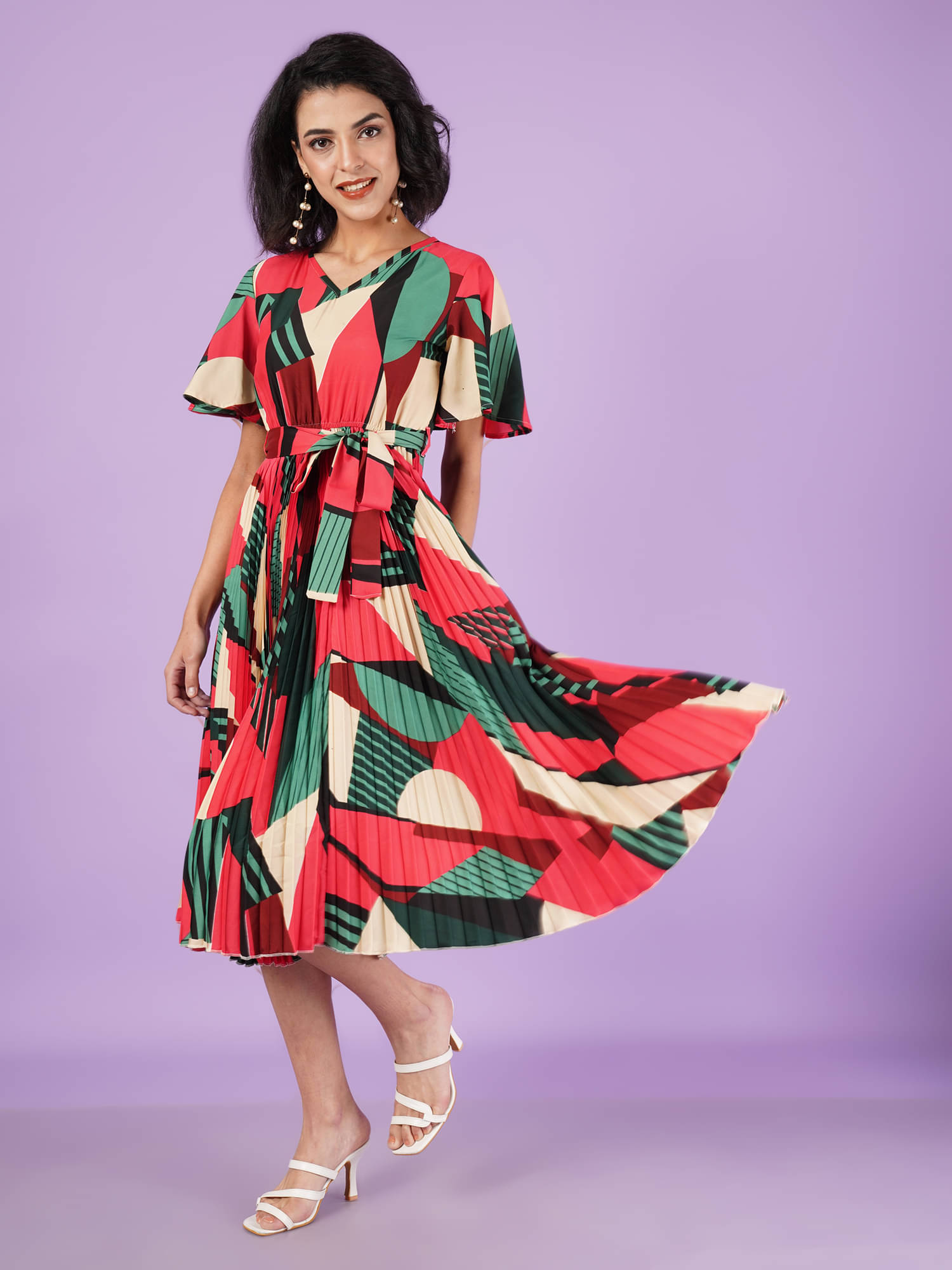 ZWERLON Women Crepe Printed A-line Dress ( Red ) ZWERLON Women Crepe Printed A-line Dress ( Red )