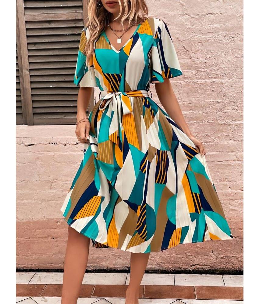 ZWERLON Women Polyester Printed Fit & Flare Dress ( Yellow )     			ZWERLON Women Polyester Printed Fit & Flare Dress ( Yellow )