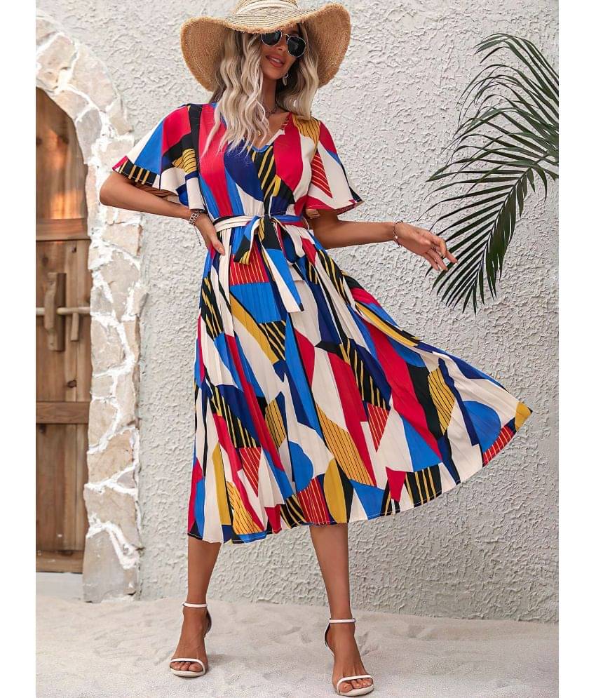 ZWERLON Polyester Printed Midi Women's Fit & Flare Dress - Blue ( Pack of 1 ) ZWERLON Polyester Printed Midi Women's Fit & Flare Dress - Blue ( Pack of 1 )