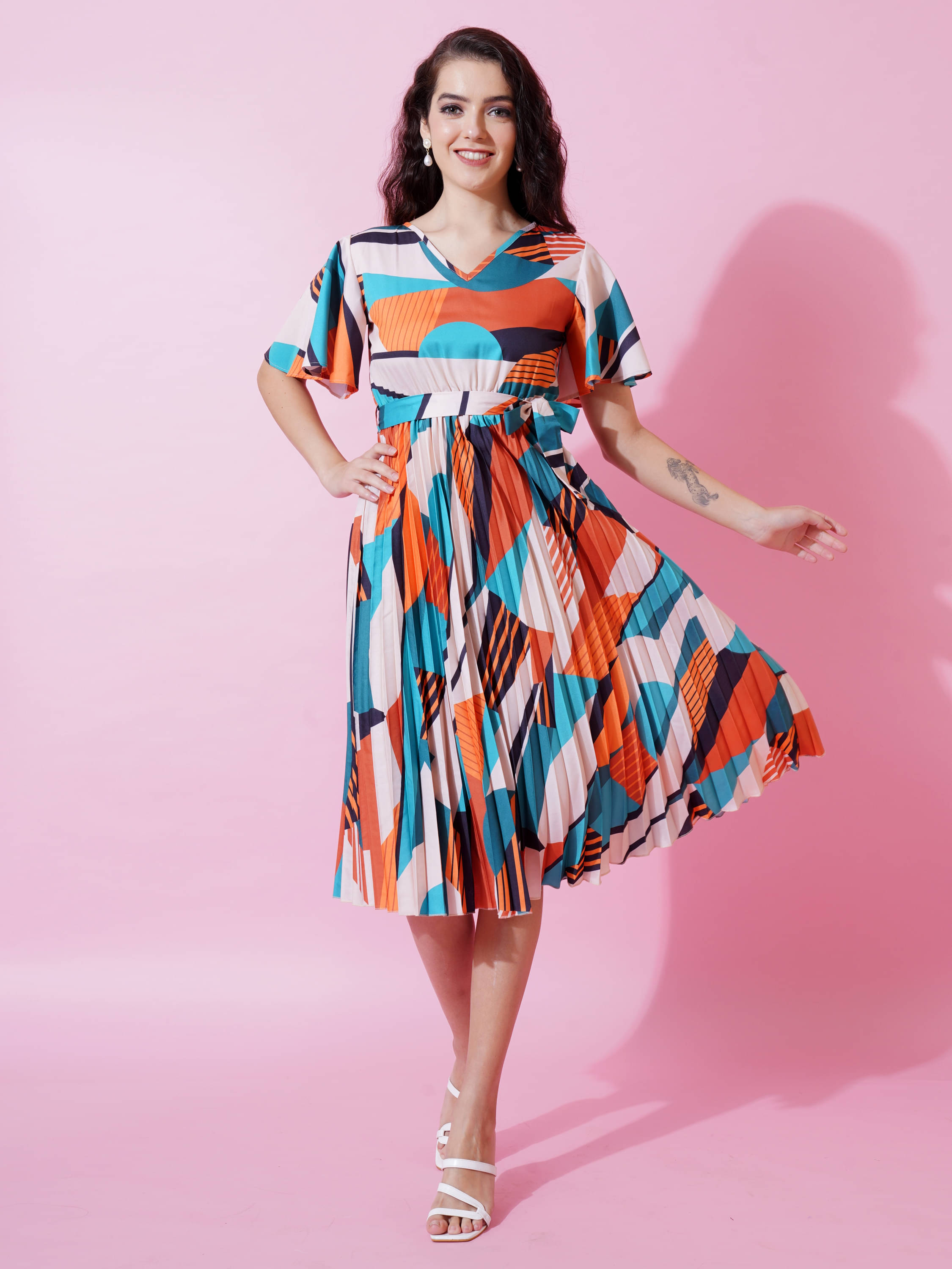 ZWERLON Women Polyester Printed Fit & Flare Dress ( Yellow ) ZWERLON Women Polyester Printed Fit & Flare Dress ( Yellow )