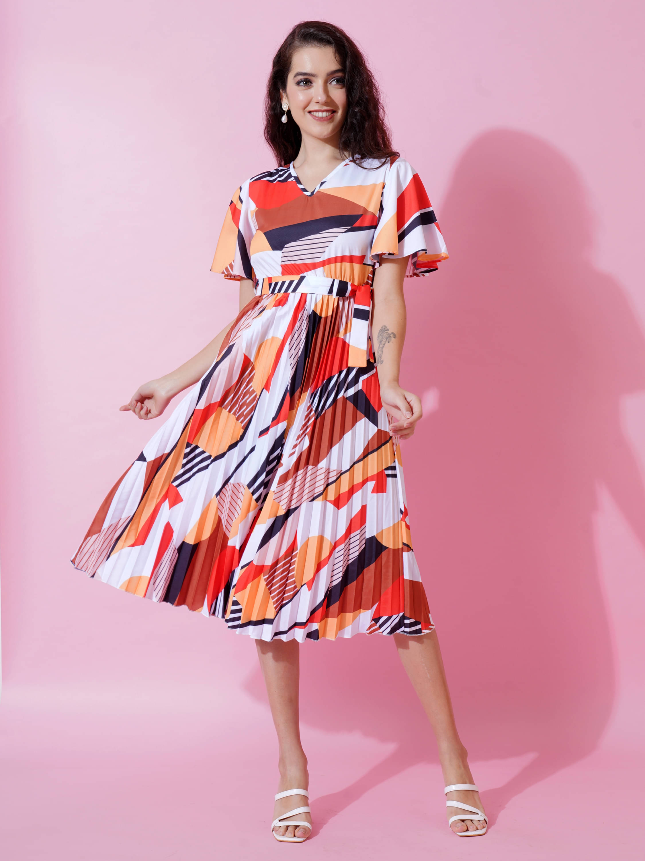     			ZWERLON Women Polyester Printed Fit & Flare Dress ( White )