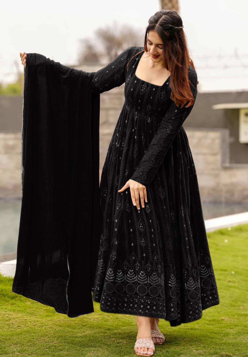 kedar fab Black Anarkali Georgette Women's Stitched Ethnic Gown ( Pack of 1 ) kedar fab Black Anarkali Georgette Women's Stitched Ethnic Gown ( Pack of 1 )