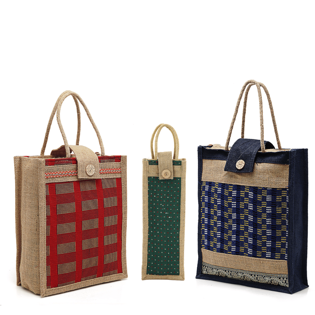     			ENSAC Multicolor Jute Lunch Bag Pack of 3