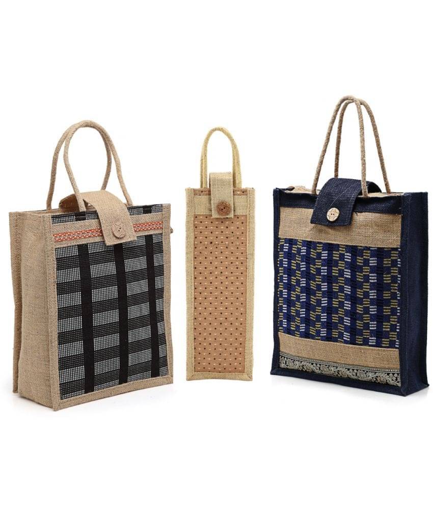     			ENSAC Multicolor Jute Lunch Bag Pack of 3