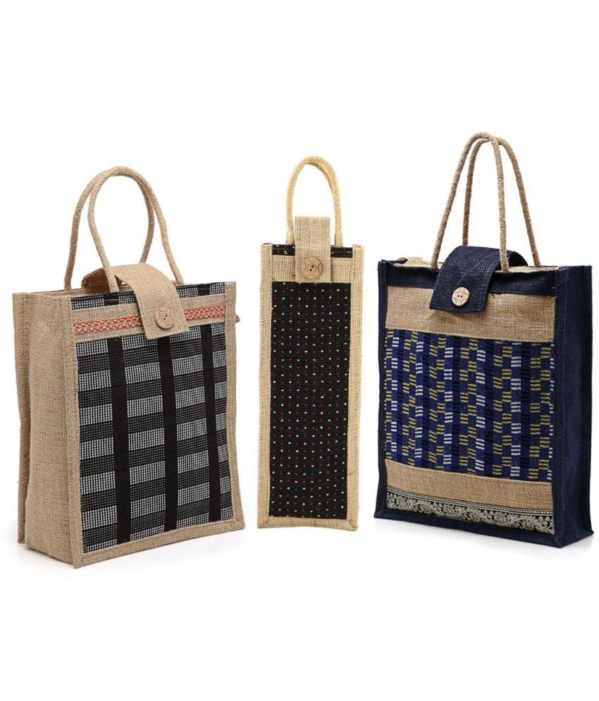     			ENSAC Multicolor Jute Lunch Bag Pack of 3