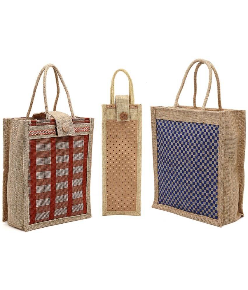     			ENSAC Navy Blue Jute Lunch Bag Pack of 3