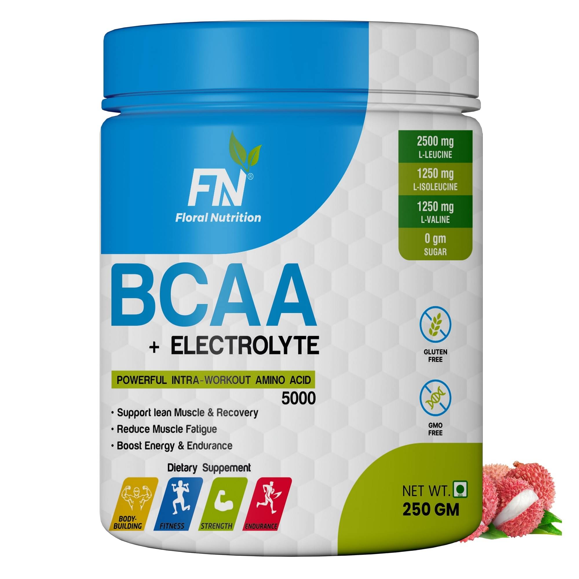 Floral Nutrition BCAA 2:1:1 intra workout supplement (Lychee) 250 gm Floral Nutrition BCAA 2:1:1 intra workout supplement (Lychee) 250 gm