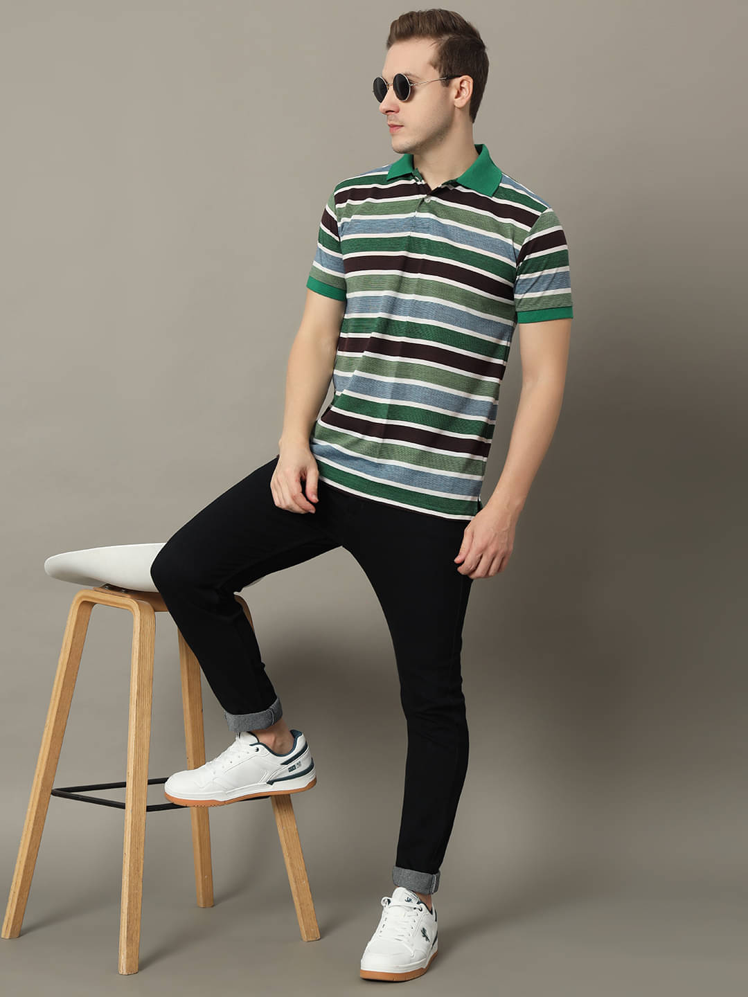 GET GOLF Pack of 1 Cotton Blend Regular Fit Striped Half Sleeves Men's Polo T Shirt ( Green ) GET GOLF Pack of 1 Cotton Blend Regular Fit Striped Half Sleeves Men's Polo T Shirt ( Green )