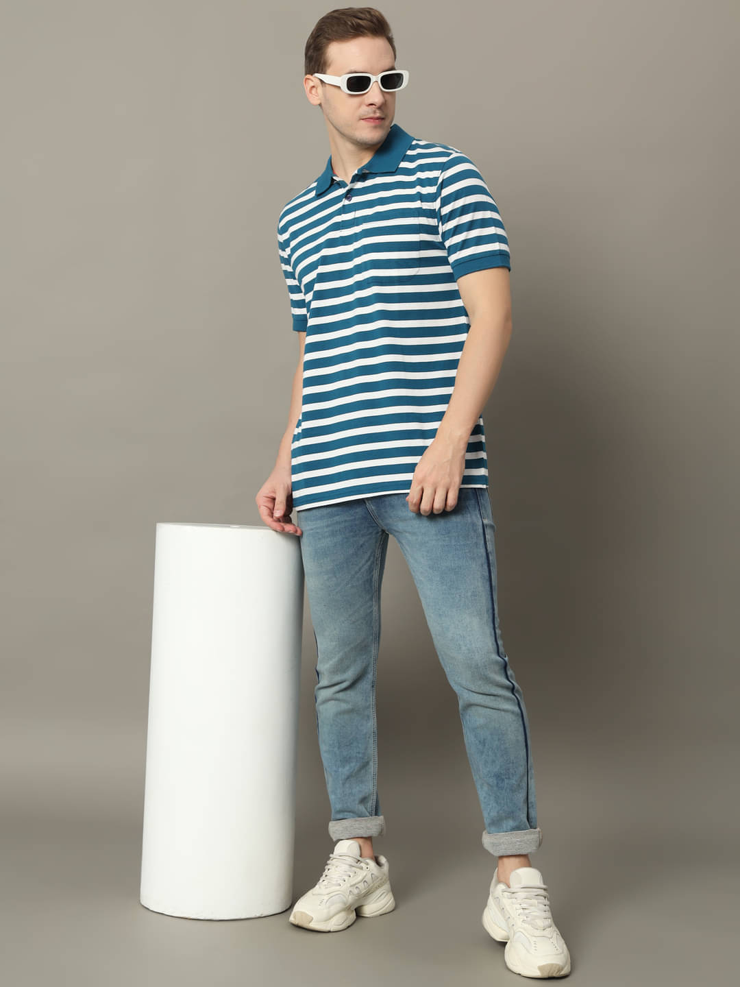     			GET GOLF Cotton Blend Regular Fit Striped Half Sleeves Men's Polo T Shirt - Aqua ( Pack of 1 )