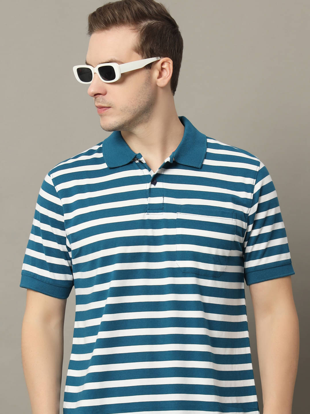     			GET GOLF Cotton Blend Regular Fit Striped Half Sleeves Men's Polo T Shirt - Aqua ( Pack of 1 )