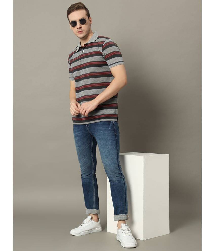 GET GOLF Pack of 1 Cotton Blend Regular Fit Striped Half Sleeves Men's Polo T Shirt ( Grey ) GET GOLF Pack of 1 Cotton Blend Regular Fit Striped Half Sleeves Men's Polo T Shirt ( Grey )