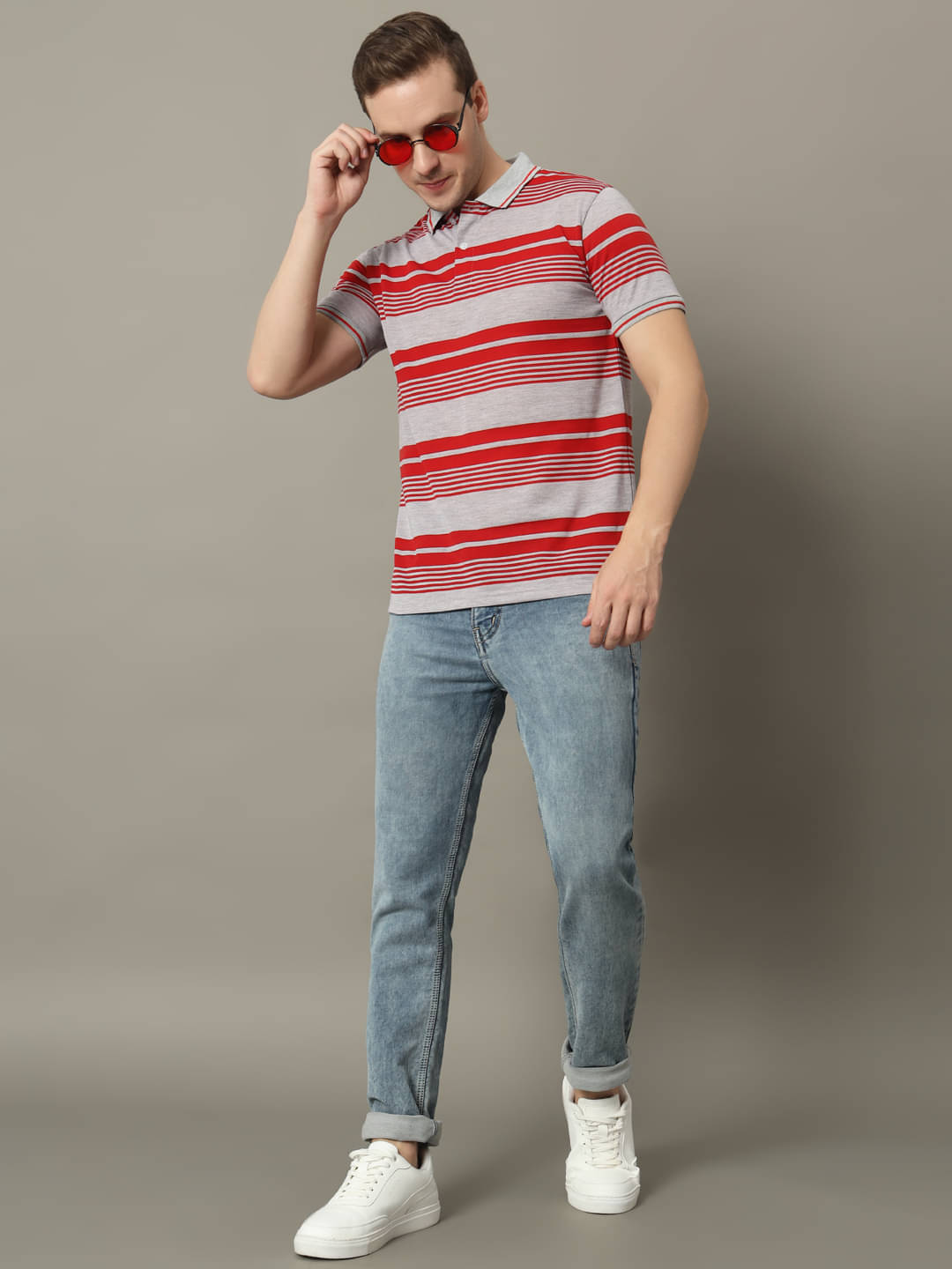     			GET GOLF Pack of 1 Cotton Blend Regular Fit Striped Half Sleeves Men's Polo T Shirt ( Grey )