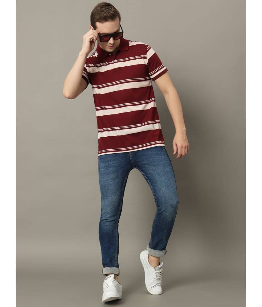     			GET GOLF Pack of 1 Cotton Blend Regular Fit Striped Half Sleeves Men's Polo T Shirt ( Maroon )