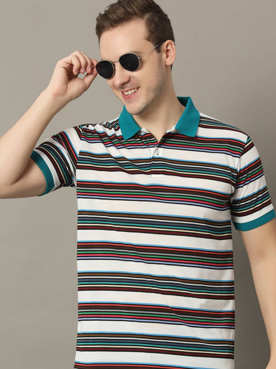     			GET GOLF Pack of 1 Cotton Blend Regular Fit Striped Half Sleeves Men's Polo T Shirt ( Green )