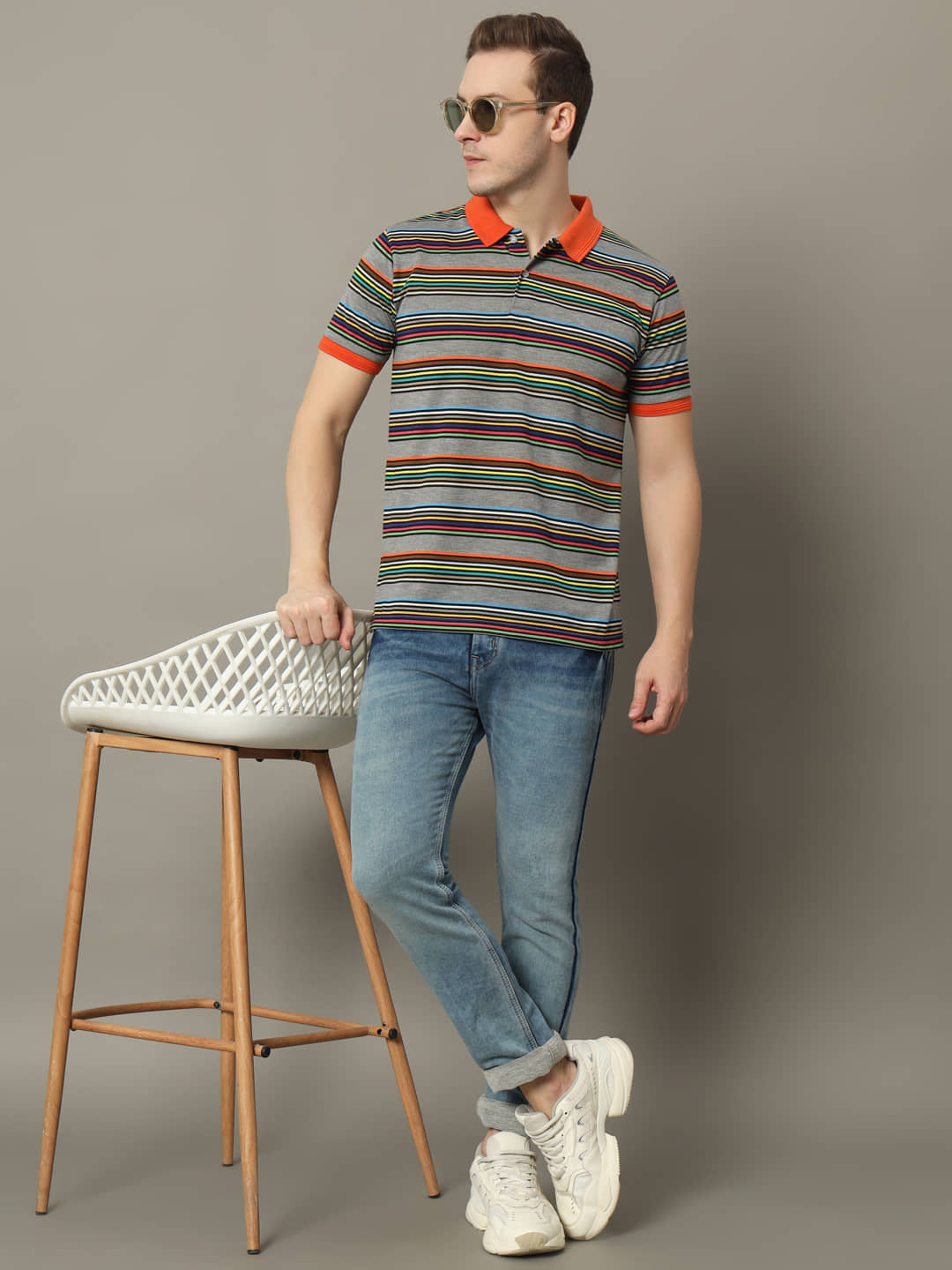 GET GOLF Pack of 1 Cotton Blend Regular Fit Striped Half Sleeves Men's Polo T Shirt ( Orange )
