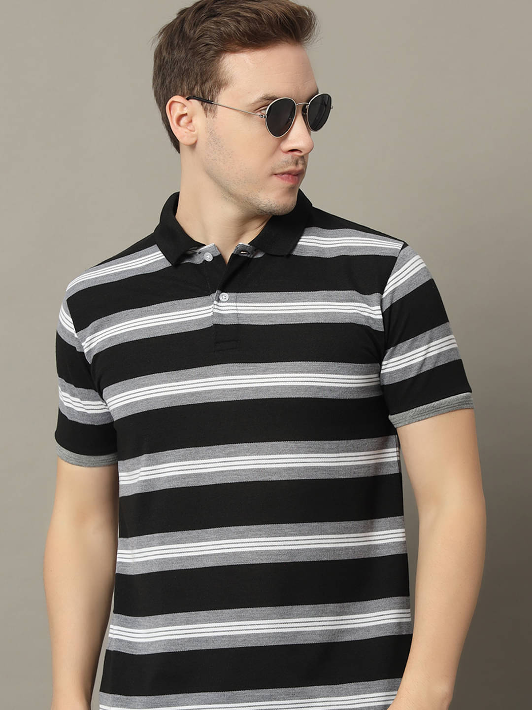     			GET GOLF Pack of 1 Cotton Blend Regular Fit Striped Half Sleeves Men's Polo T Shirt ( Black )