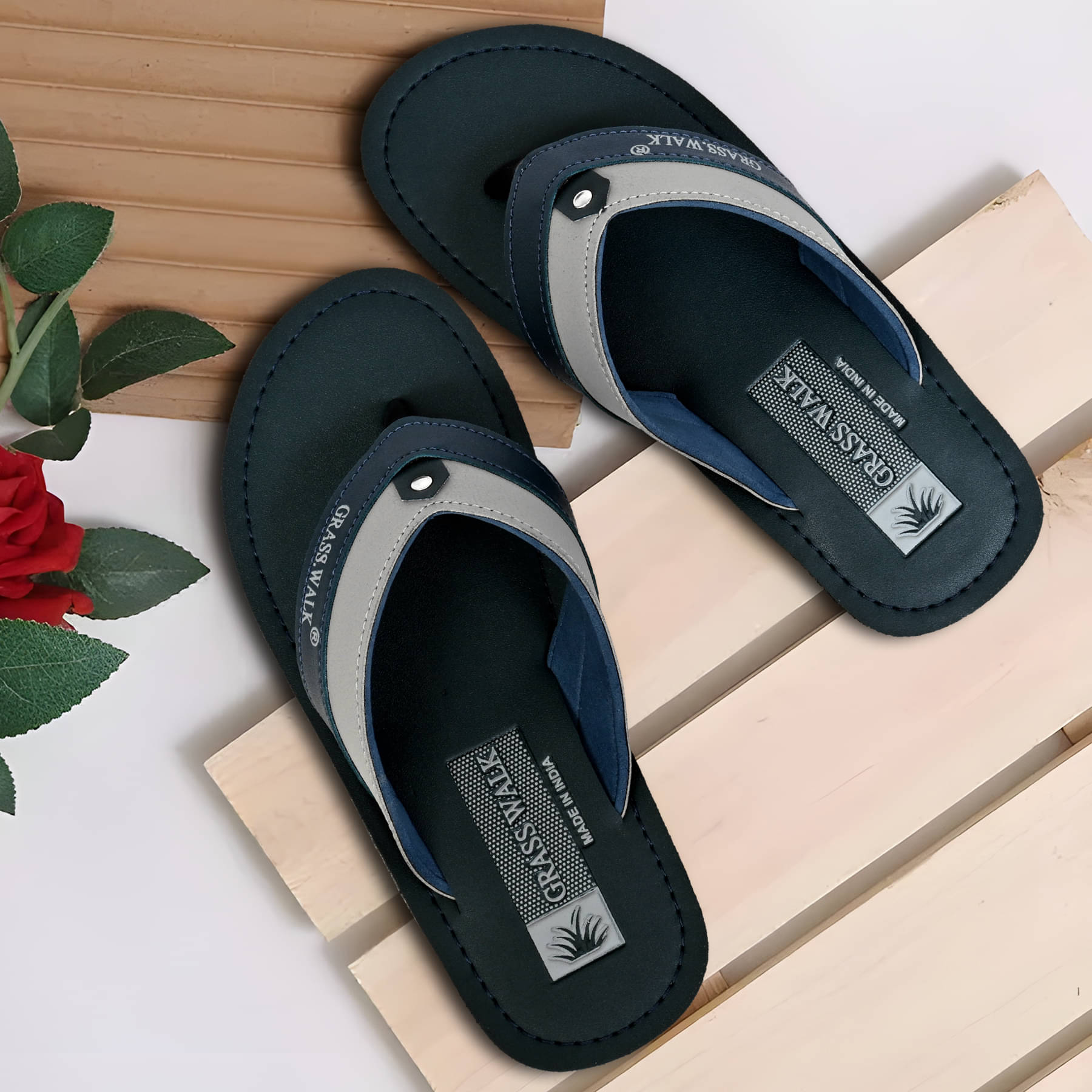     			GRASS WALK Navy Blue Men's Thong Flip Flop