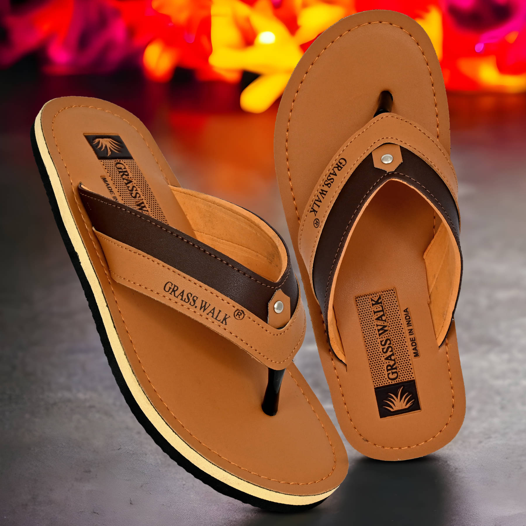     			GRASS WALK Tan Men's Thong Flip Flop