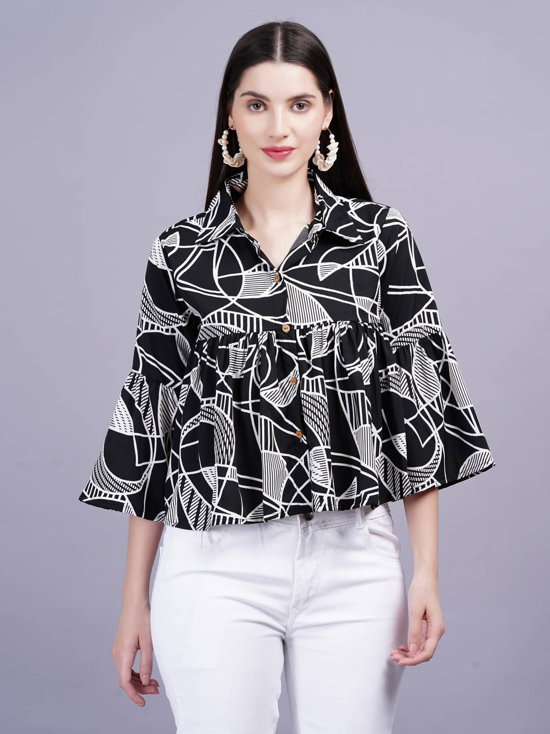 HIGHLIGHT FASHION EXPORT Women Printed Rayon Shirt ( Black ) HIGHLIGHT FASHION EXPORT Women Printed Rayon Shirt ( Black )