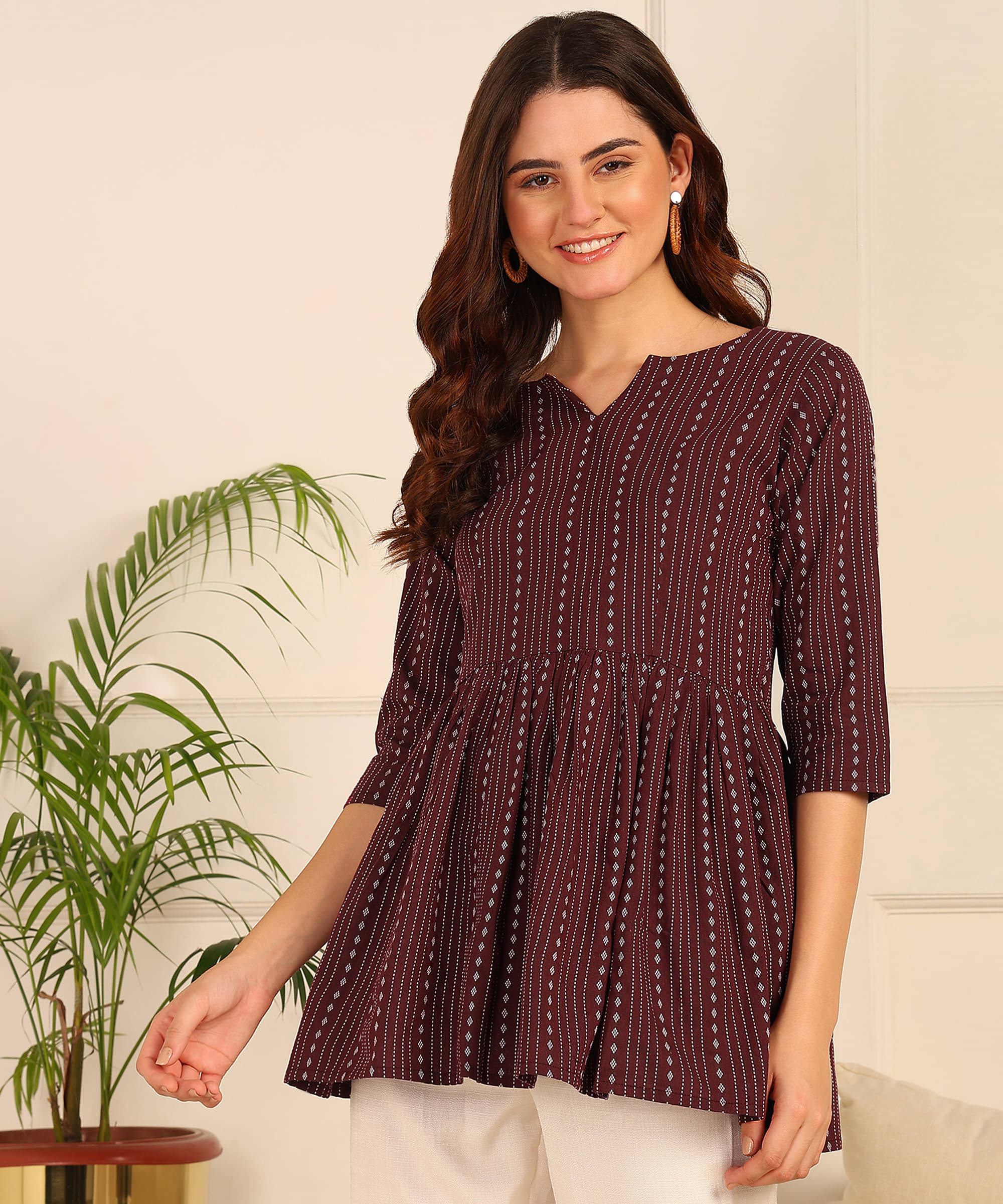     			Hiva Trendz Maroon Cotton Women's A-Line Top ( Pack of 1 )
