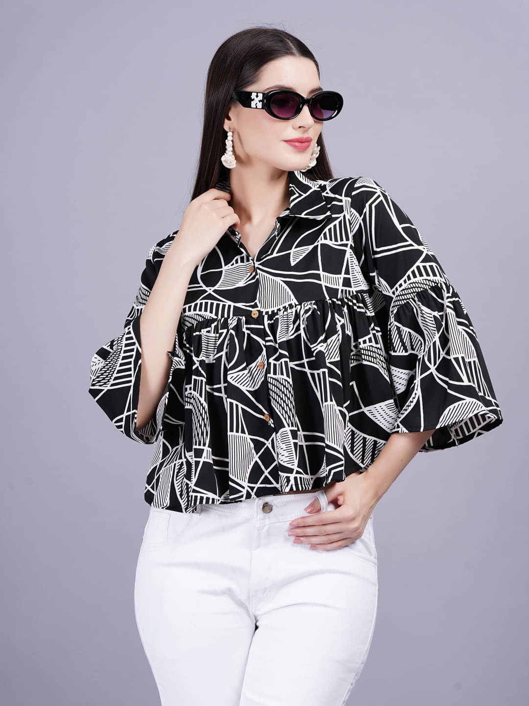     			JC4U Women's Rayon A-Line Top ( Black )