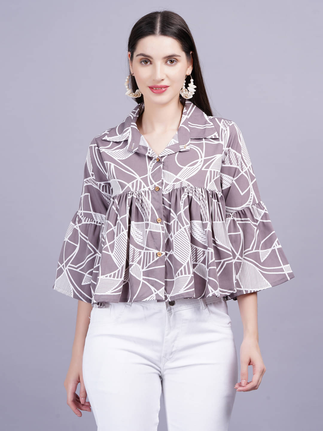     			Jyoti Women Printed Rayon Shirt ( Grey )