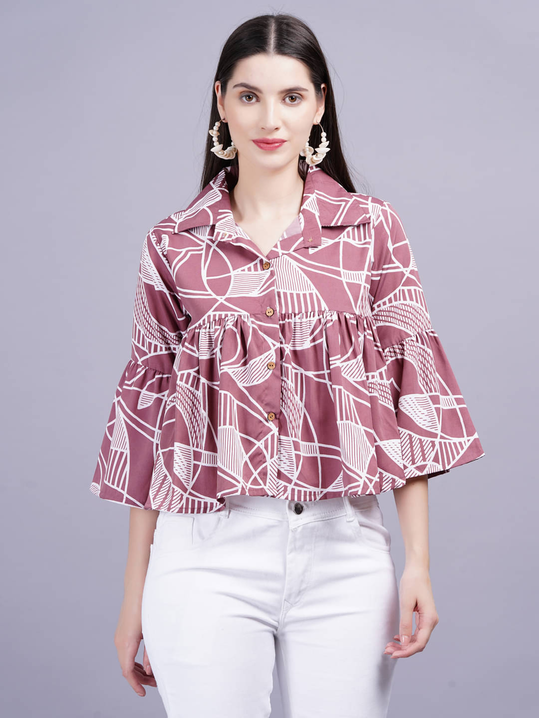     			Jyoti Women Printed Rayon Shirt ( Purple )