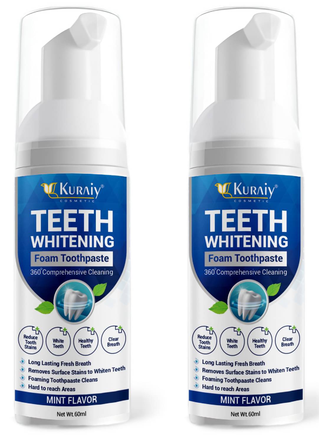 KURAIY Teeth Whitening Oral Hygiene Breath Toothpaste Foam 60ML Pack of 3 KURAIY Teeth Whitening Oral Hygiene Breath Toothpaste Foam 60ML Pack of 3