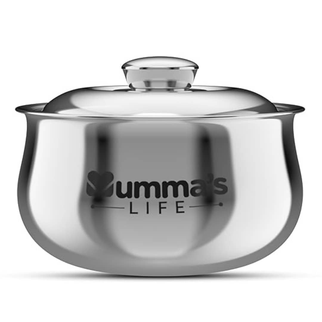 Mumma's Life Silver Steel Serve Casserole ( Set of 1 , 1000 mL )