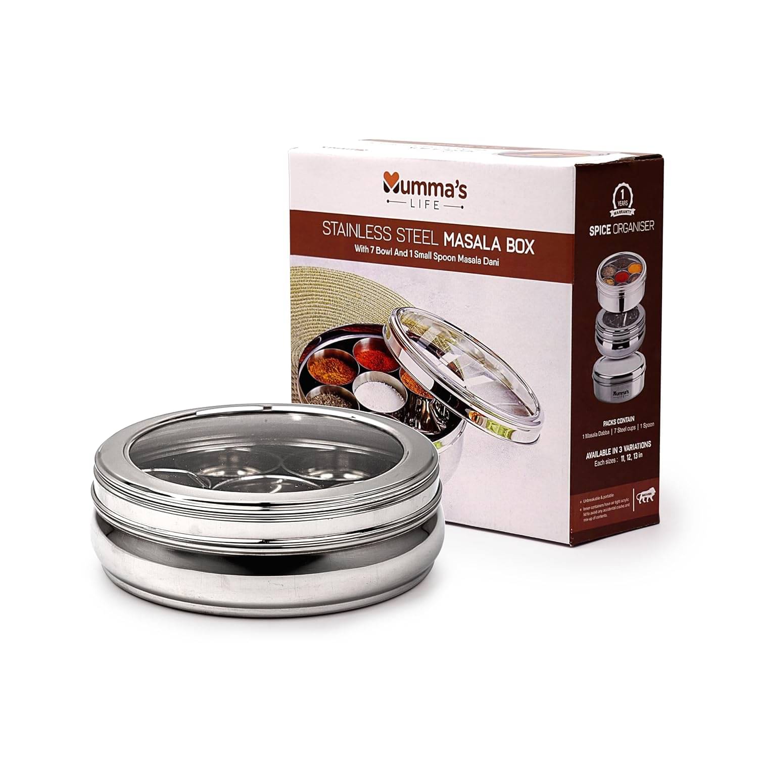     			Mumma's Life Steel Silver Spice Container ( Set of 1 )