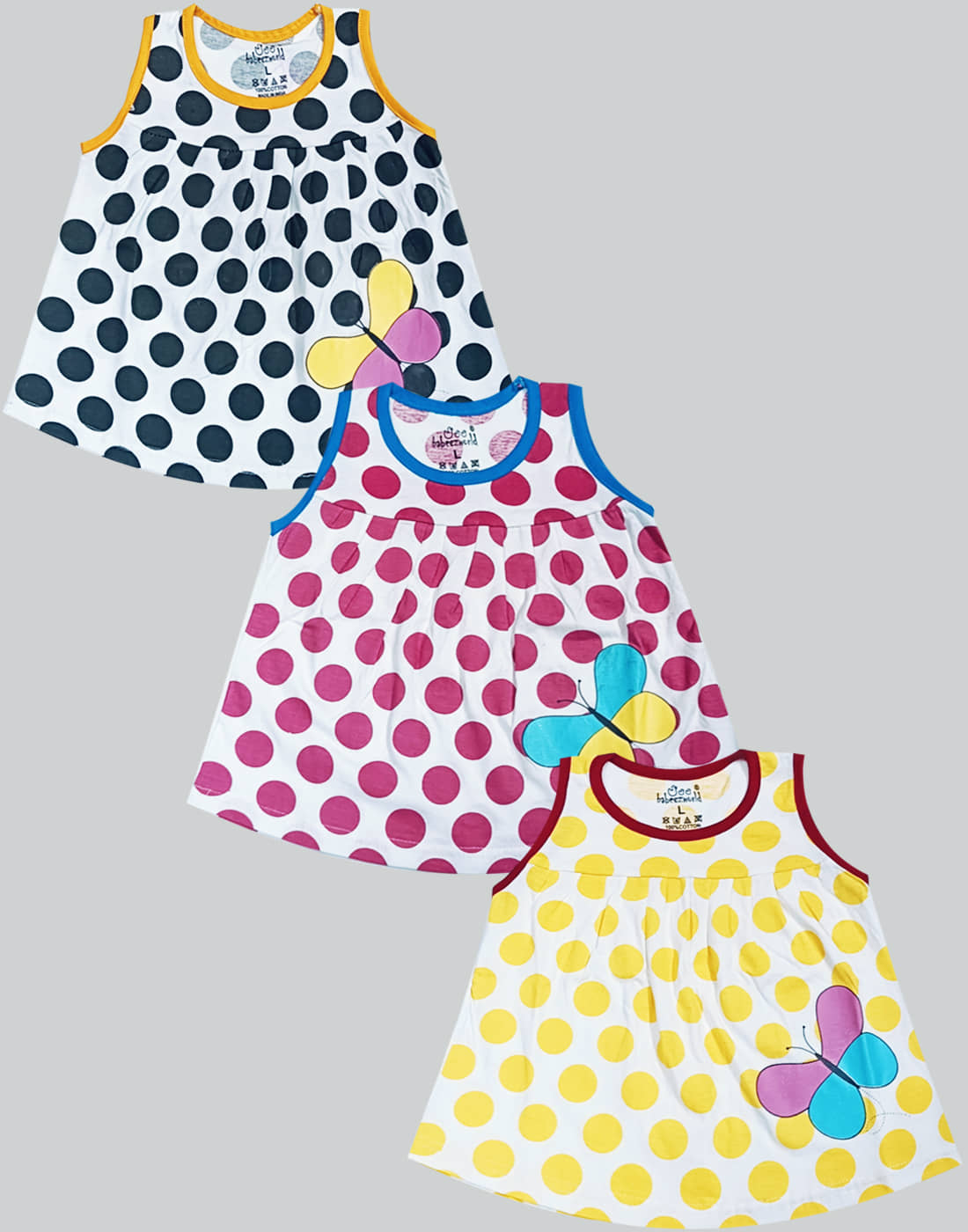 Babeezworld Pack of 3 Baby Girls Cotton Frock ( Multicolor )