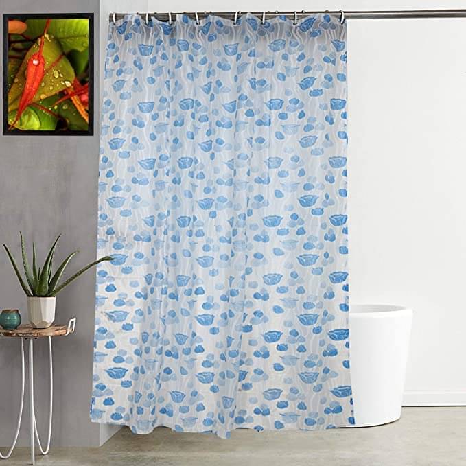     			CASA FURNISHING Blue PVC Shower Curtain ( Single )