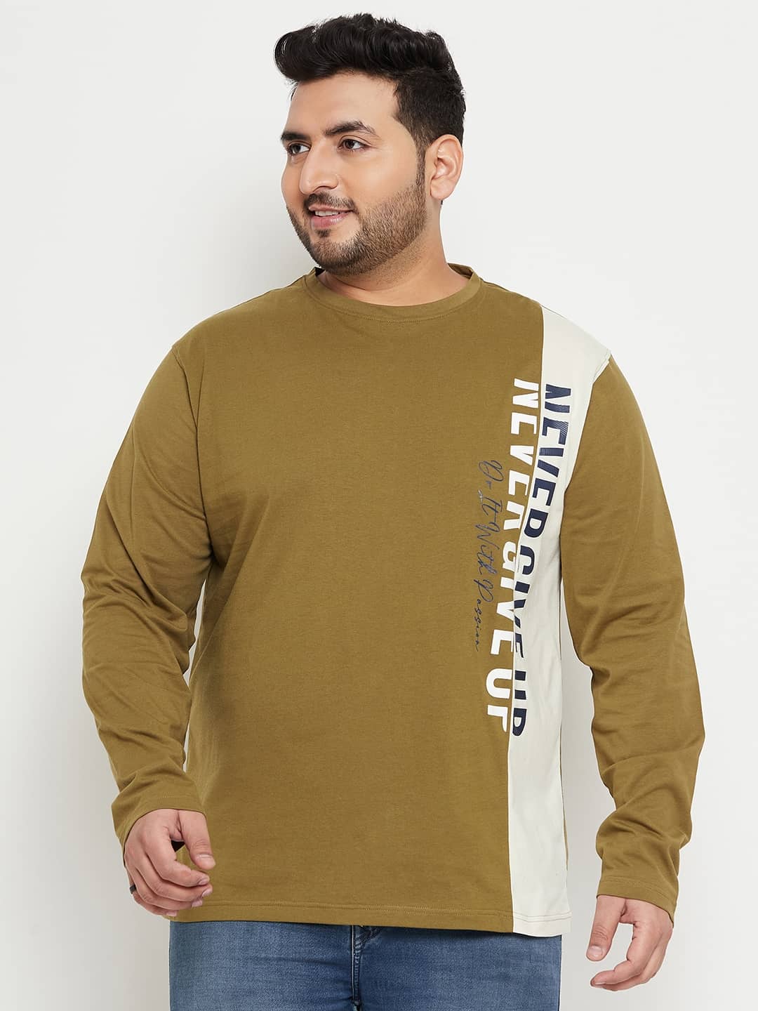 Club York Cotton Blend Regular Fit Colorblock Full Sleeves Men's T-Shirt - Olive Green ( Pack of 1 )