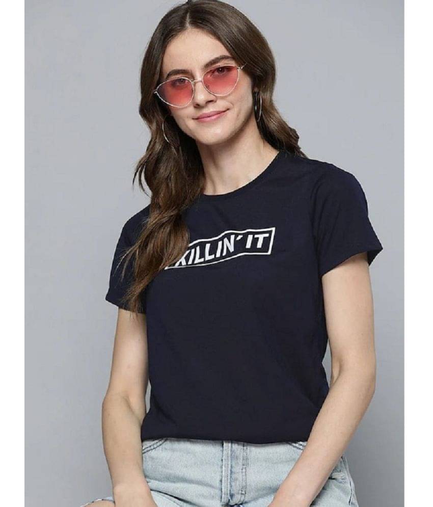     			FOKSCREW Women Cotton Printed Regular Fit Round Neck T-Shirt ( Black )
