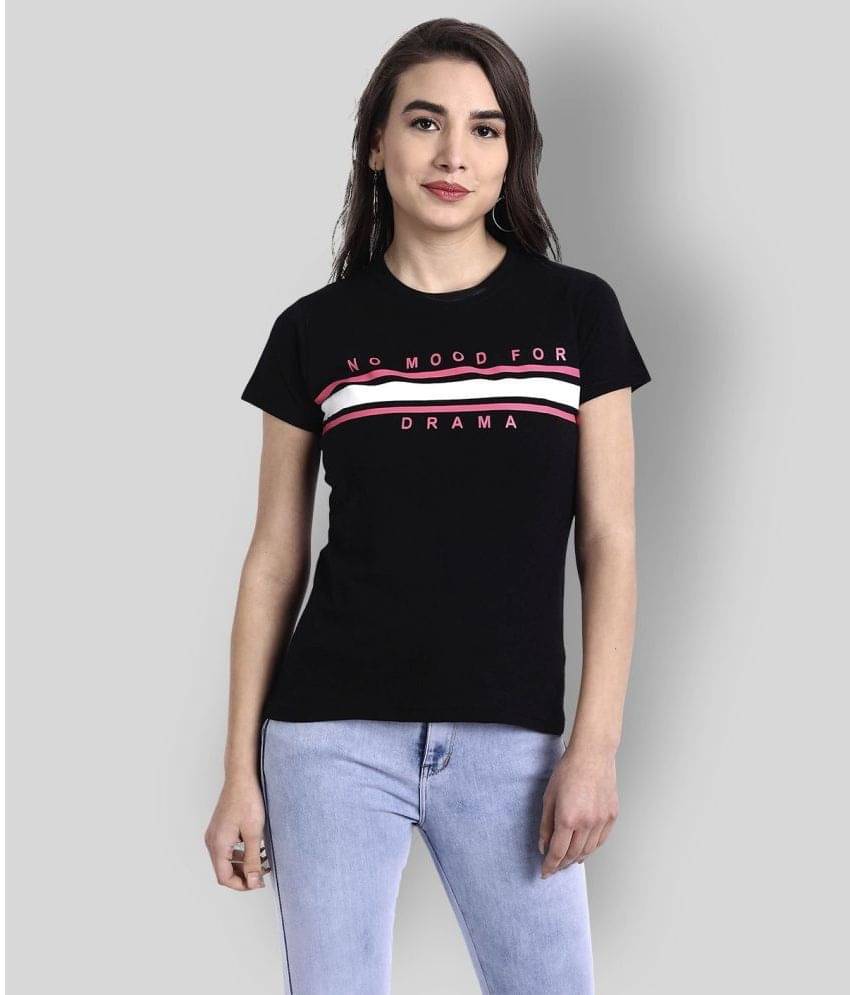 FOKSCREW Women Cotton Striped Regular Fit Round Neck T-Shirt ( Black ) FOKSCREW Women Cotton Striped Regular Fit Round Neck T-Shirt ( Black )